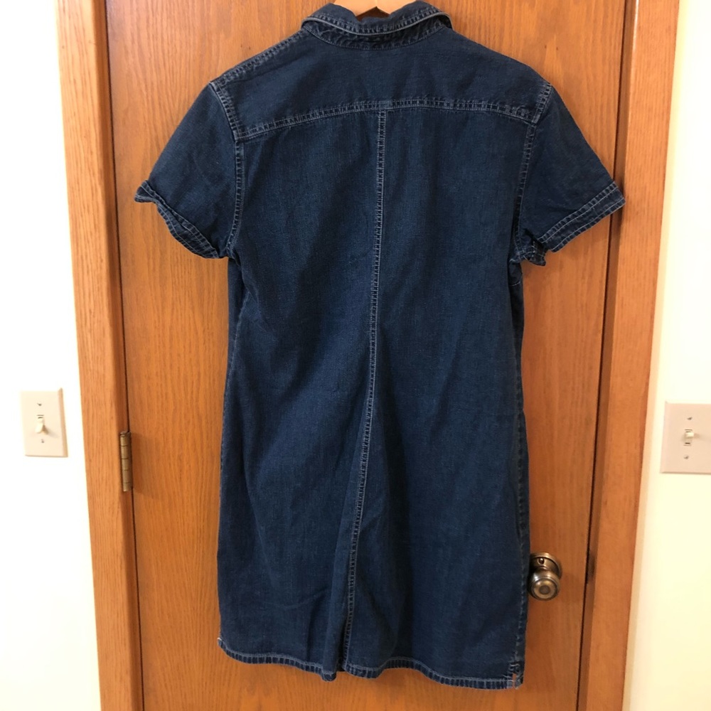 Dark Wash Denim Shirt Dress - Casual Button-Front - Picture 3 of 3